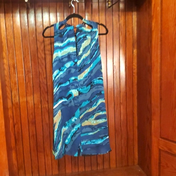 KELLY WEARSTLER SIZE 6 Blue and Green Patterned Sleeveless Dress - Picture 5 of 7